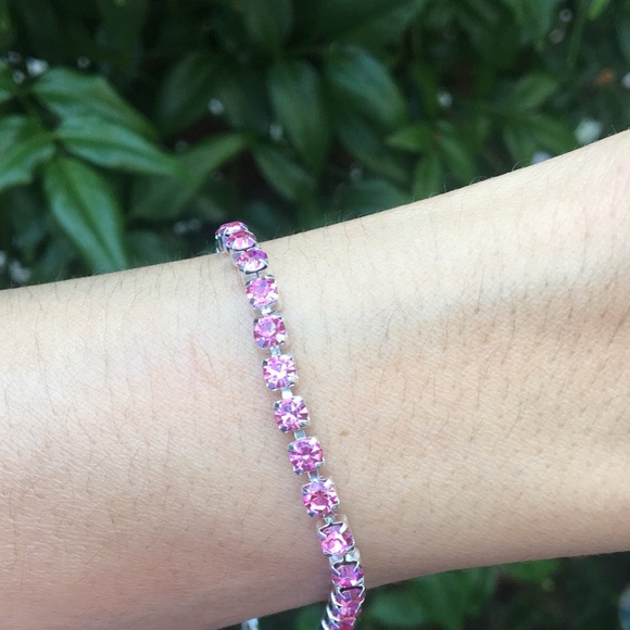 Rose Pink + Silver Crystal Tennis Bracelet - Picture 6 of 6